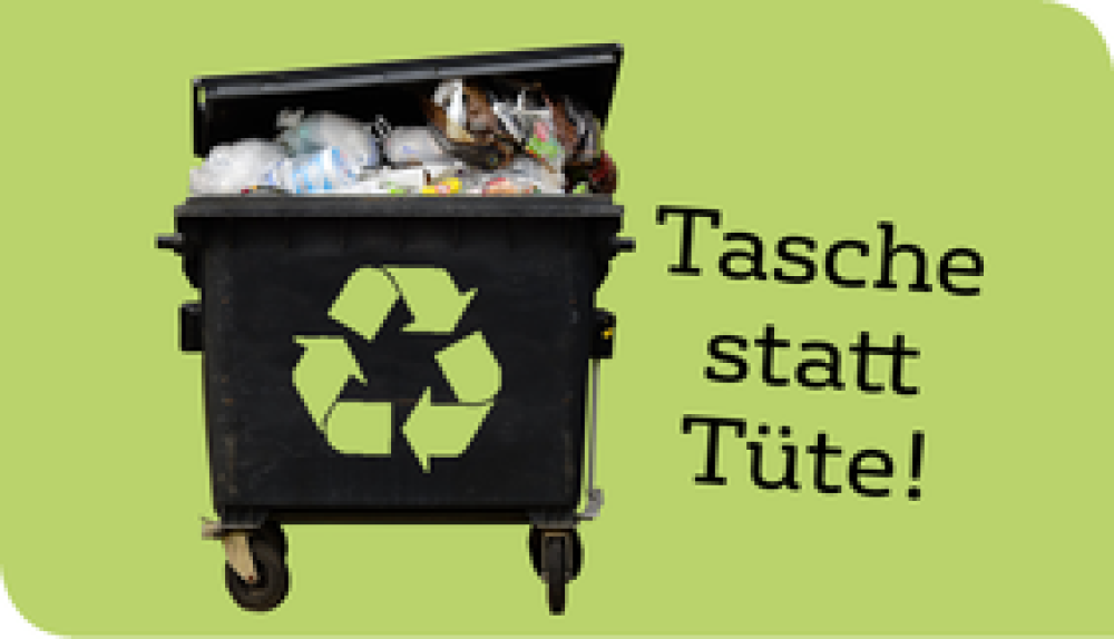 Grafik mit Mülltonne passend zum Thema "Tasche statt Tüte!"