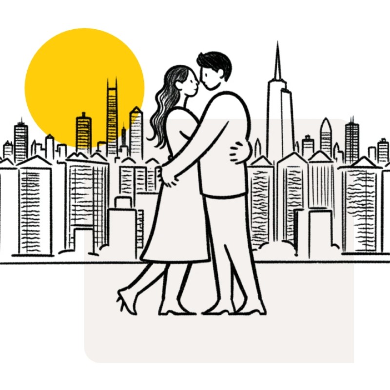 Paar tanze vor Stadt