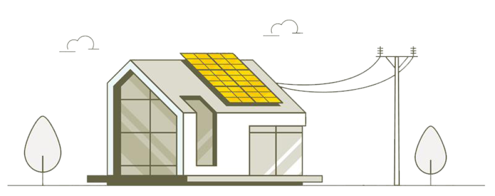 Ilustration PV-Anlage auf dem Dach eines Hauses.