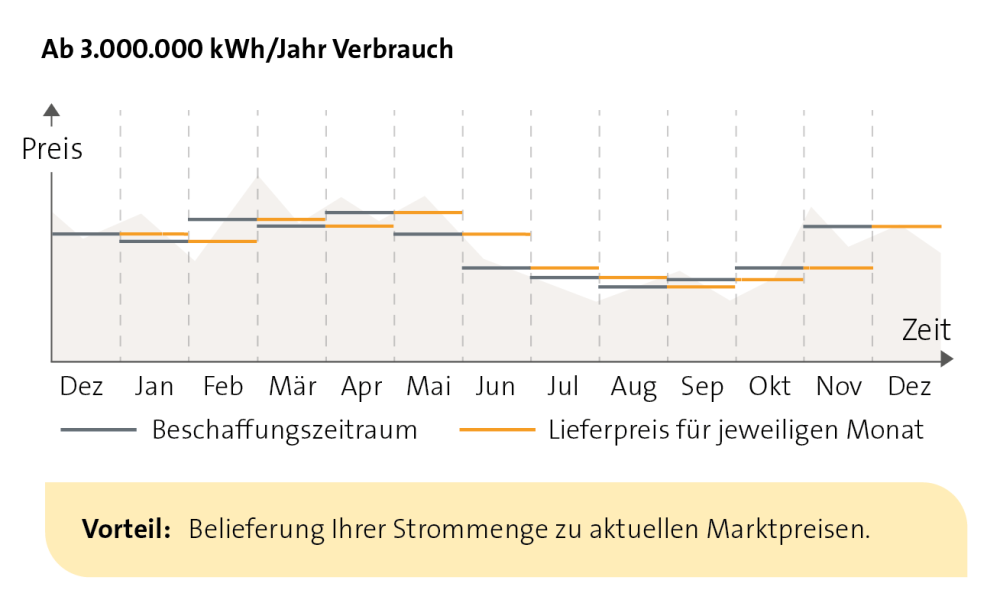 Diagramm zeigt die variable Preisentwicklung des Tarifs SWG | StromFlex, bei dem sich die Stromkosten monatlich an den aktuellen Marktpreisen orientieren.