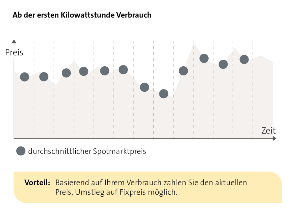 Diagramm zeigt die Preisentwicklung des Tarifs SWG | StromSpot, bei dem der Strompreis täglich dem aktuellen Börsenpreis folgt.