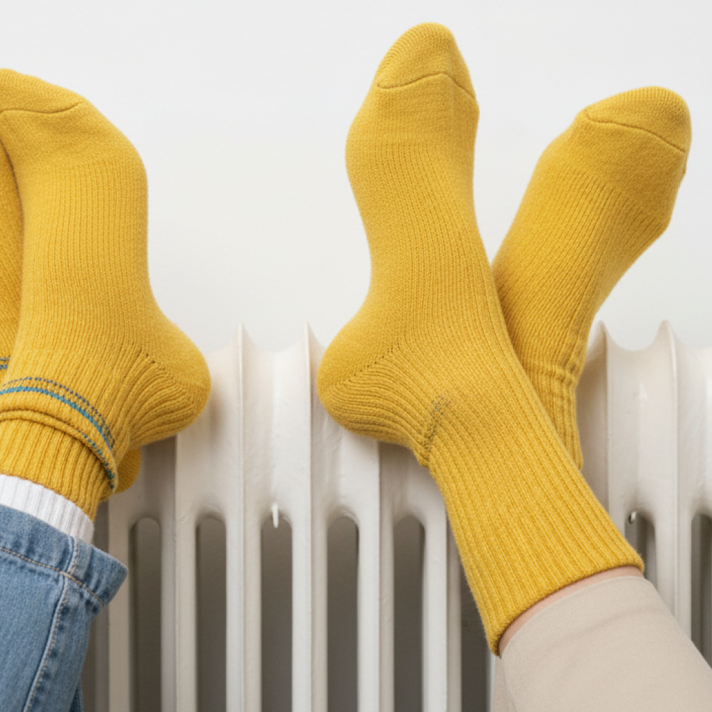 Warme Socken auf Heizung