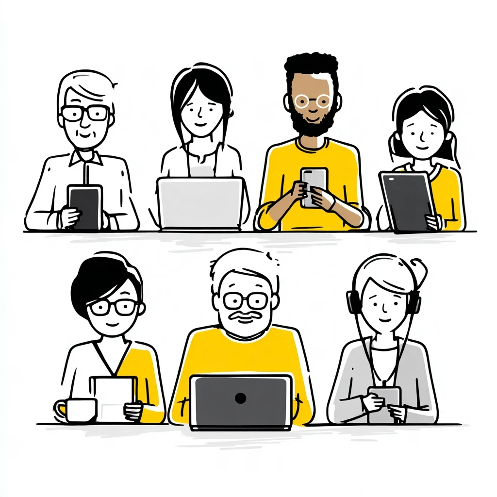 Unterschiedliche Menschen, die digitale Geräte nutzen